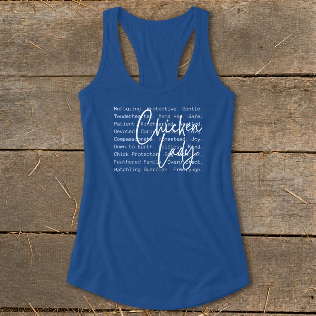 Chicken Lady Words Racerback Tank