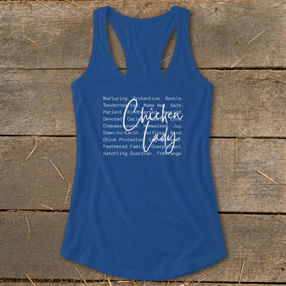 Chicken Lady Words Racerback Tank