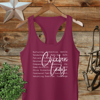 Chicken Lady Words Racerback Tank
