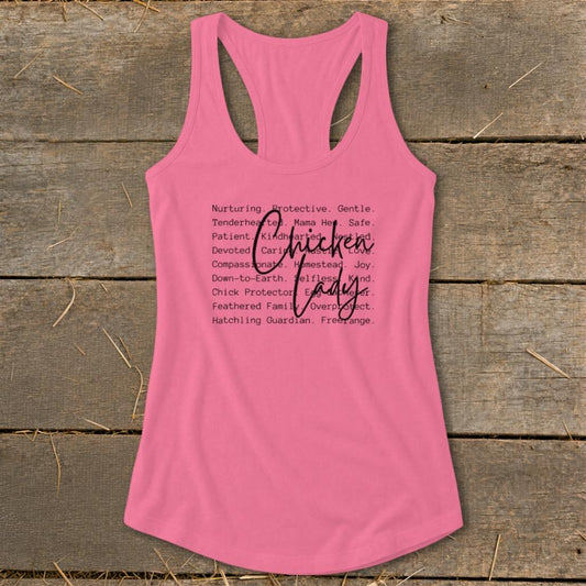 Chicken Lady Words Racerback Tank