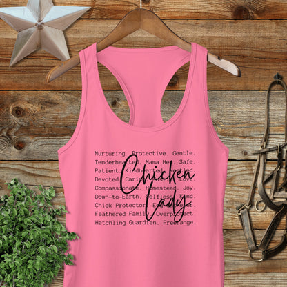 Chicken Lady Words Racerback Tank