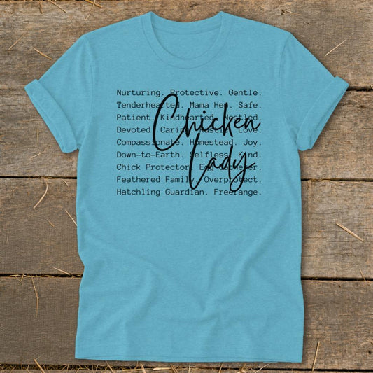 Chicken Lady Words Softstyle Tee - Heather Aqua