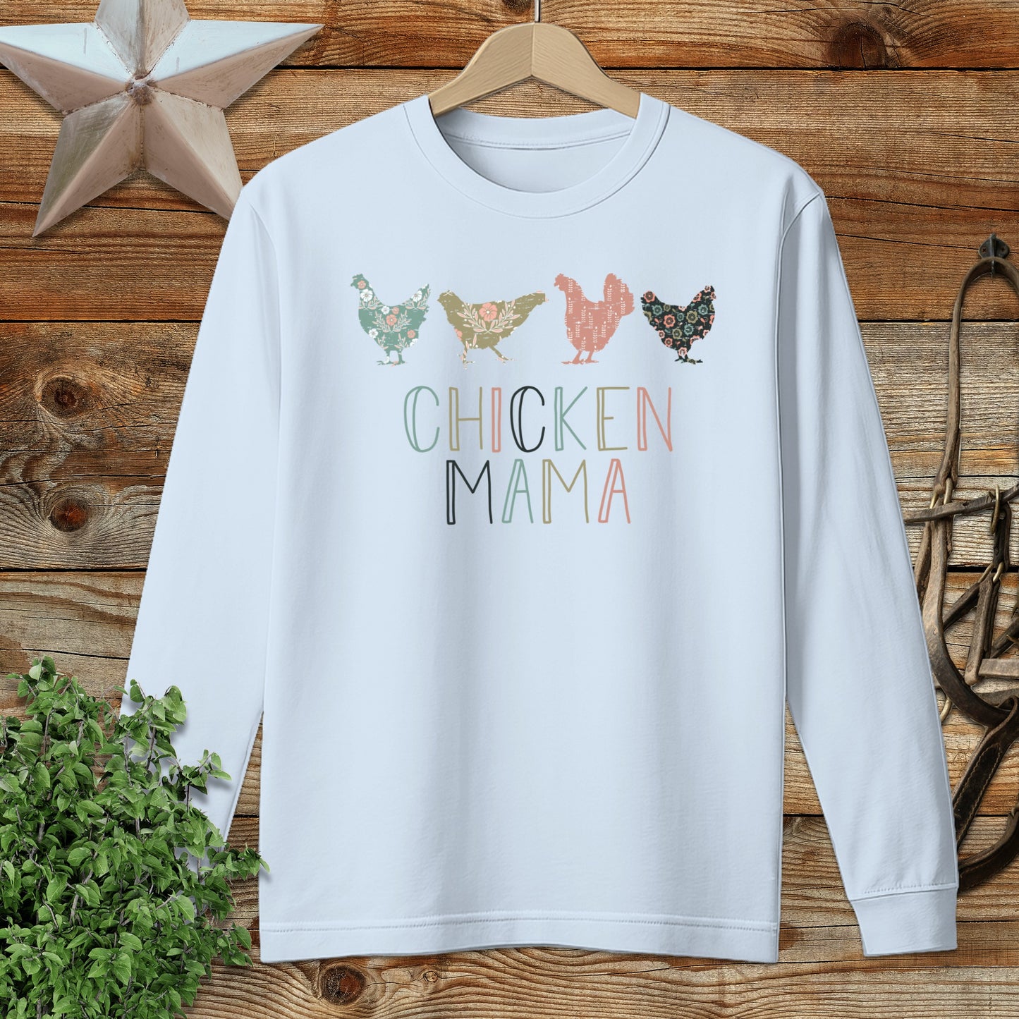 Chicken Mama Pattern Long Sleeve Tee