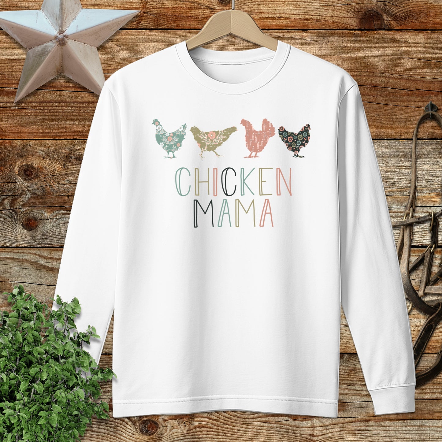 Chicken Mama Pattern Long Sleeve Tee