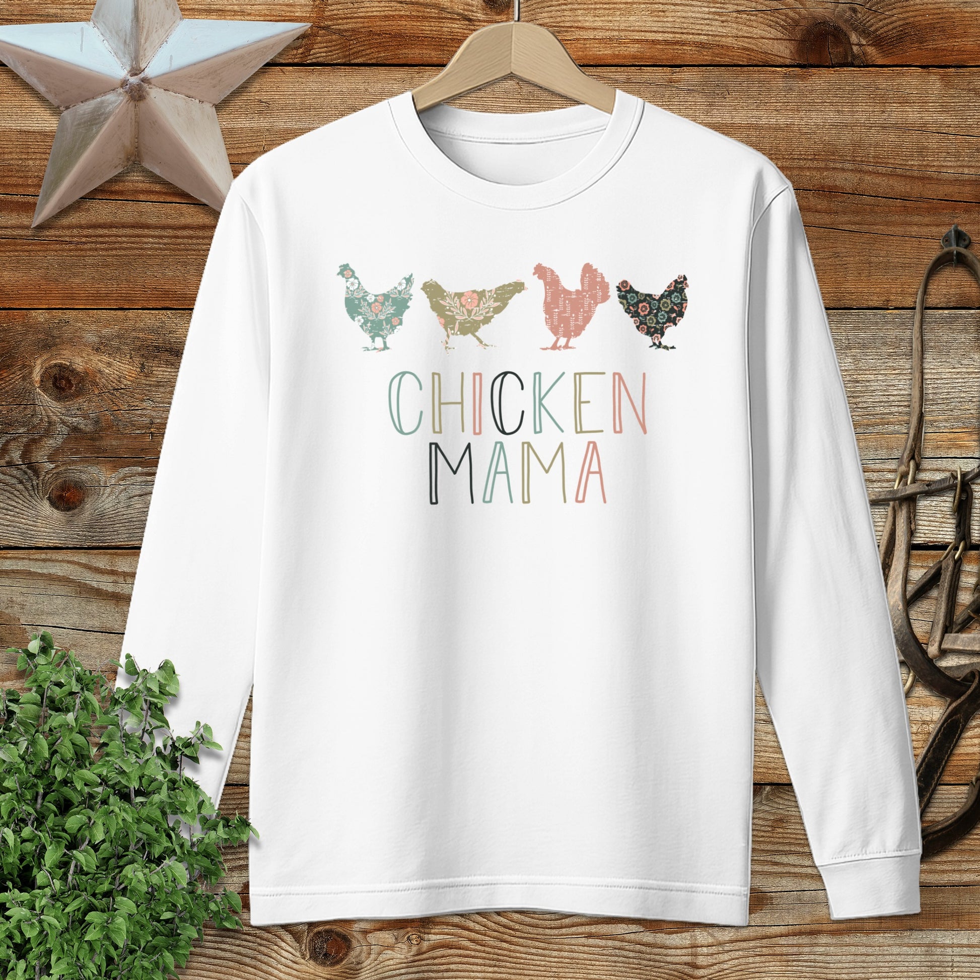 Chicken Mama Pattern Long Sleeve Tee