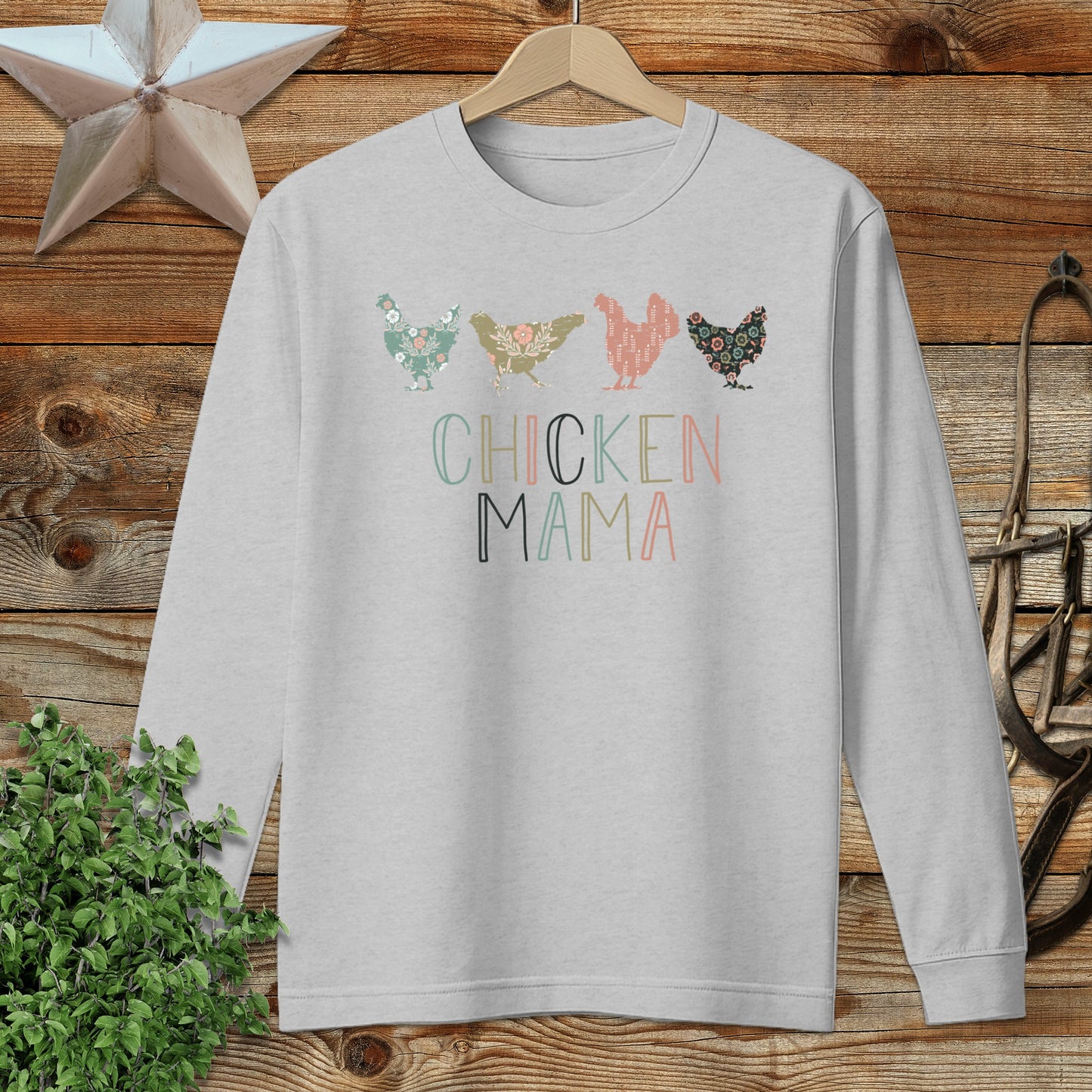 Chicken Mama Pattern Long Sleeve Tee
