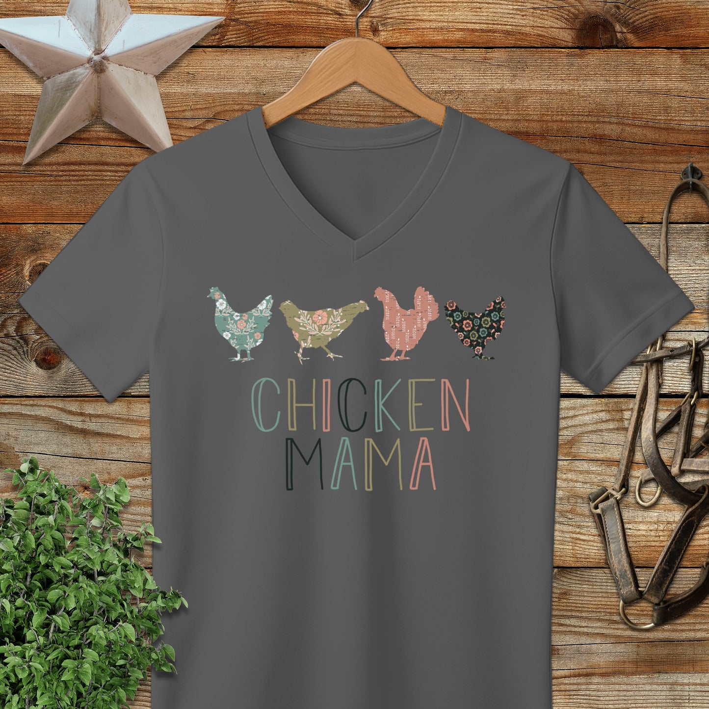 Chicken Mama Pattern V-neck