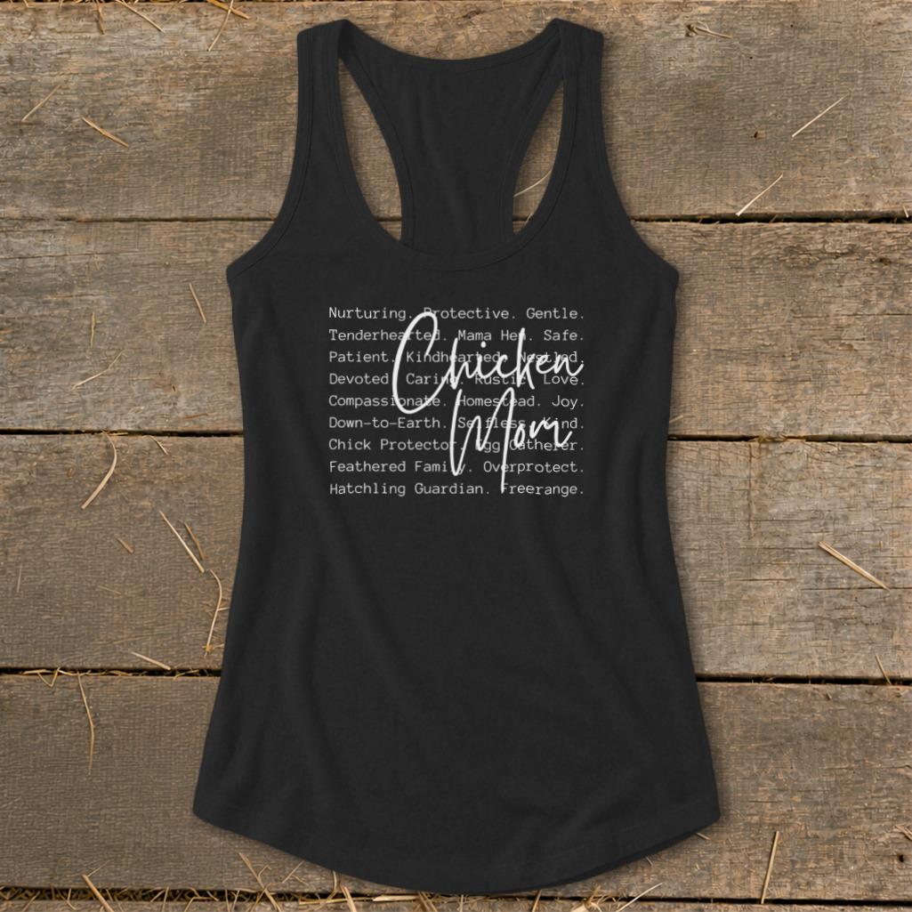 Chicken Mom Words Racerback Tank