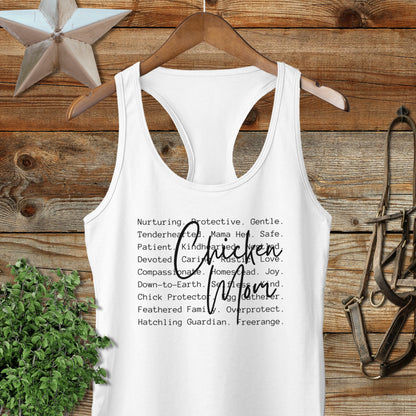 Chicken Mom Words Racerback Tank