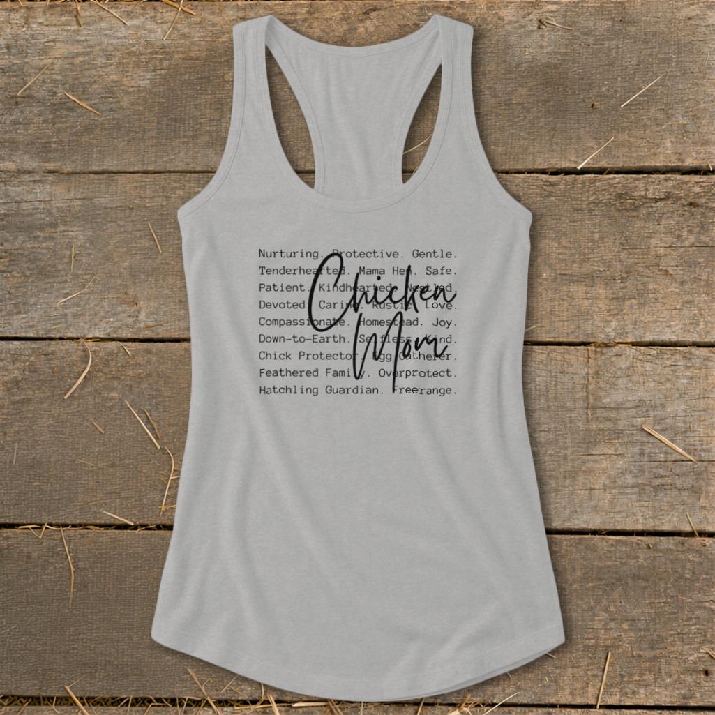 Chicken Mom Words Racerback Tank