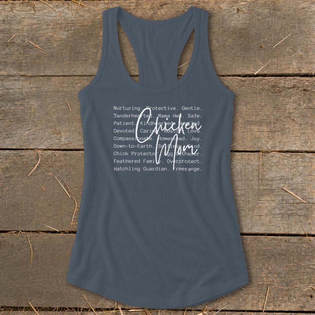 Chicken Mom Words Racerback Tank