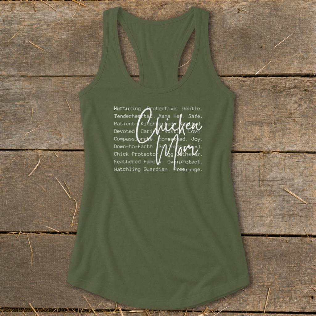Chicken Mom Words Racerback Tank