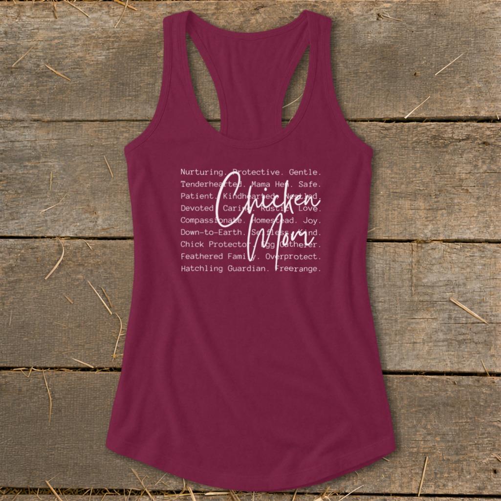 Chicken Mom Words Racerback Tank