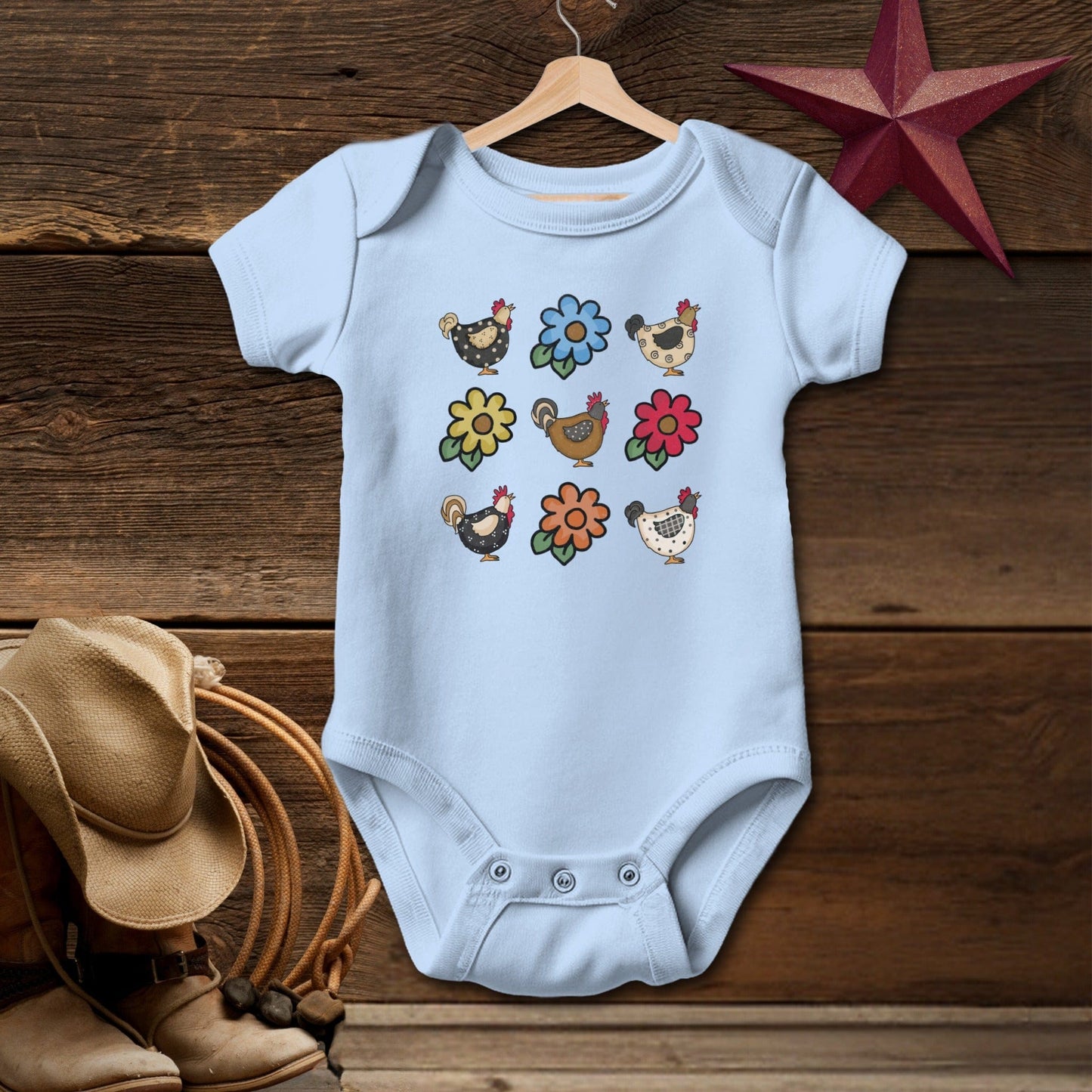 Chickens and Flowers Bodysuit (Baby)