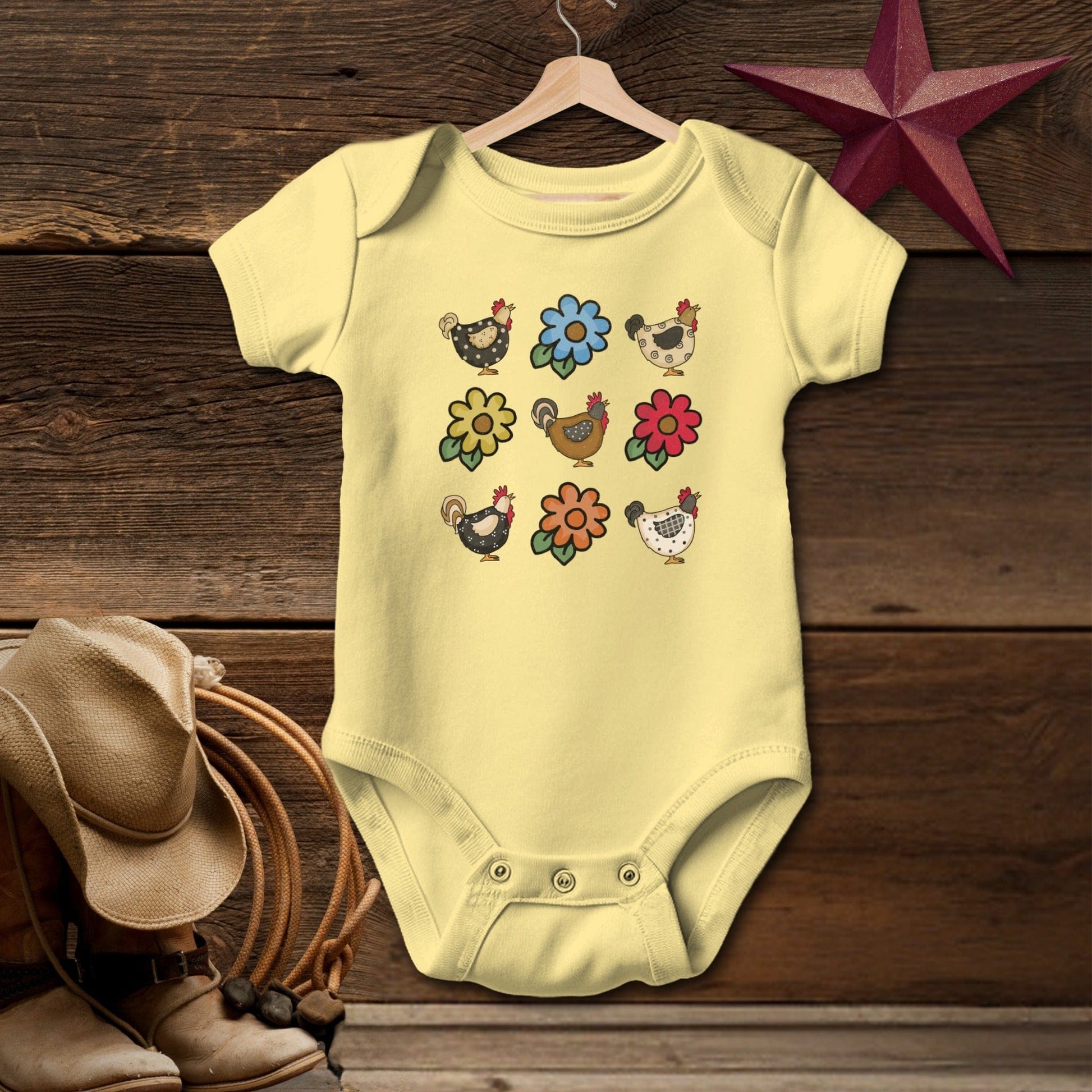 Chickens and Flowers Bodysuit (Baby)