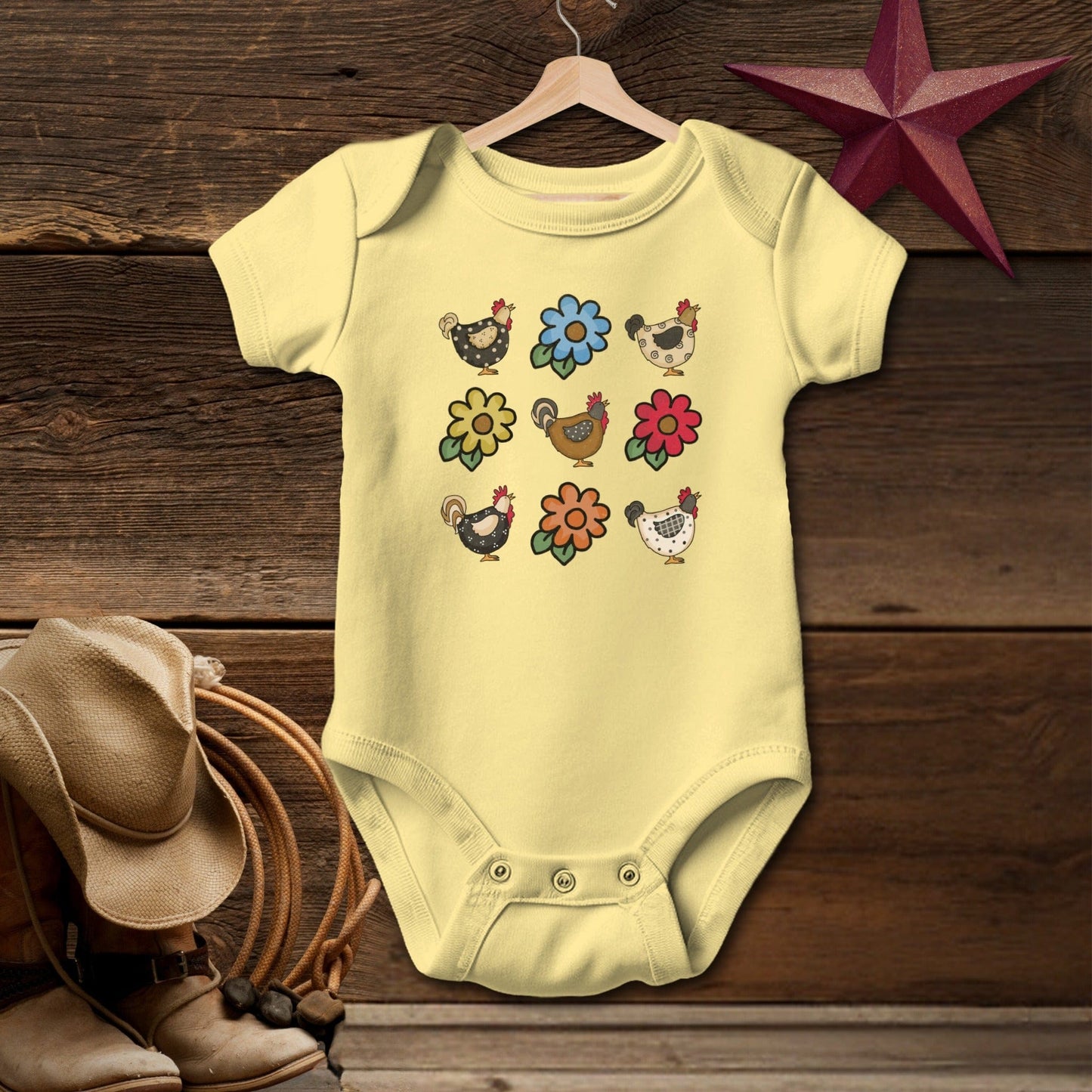 Chickens and Flowers Bodysuit (Baby)