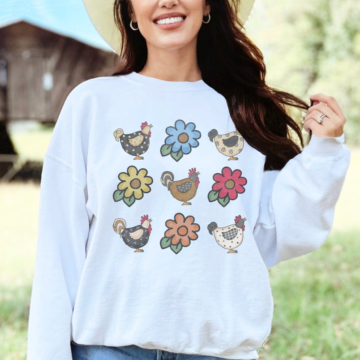 Chickens and Flowers Long Sleeve Tee