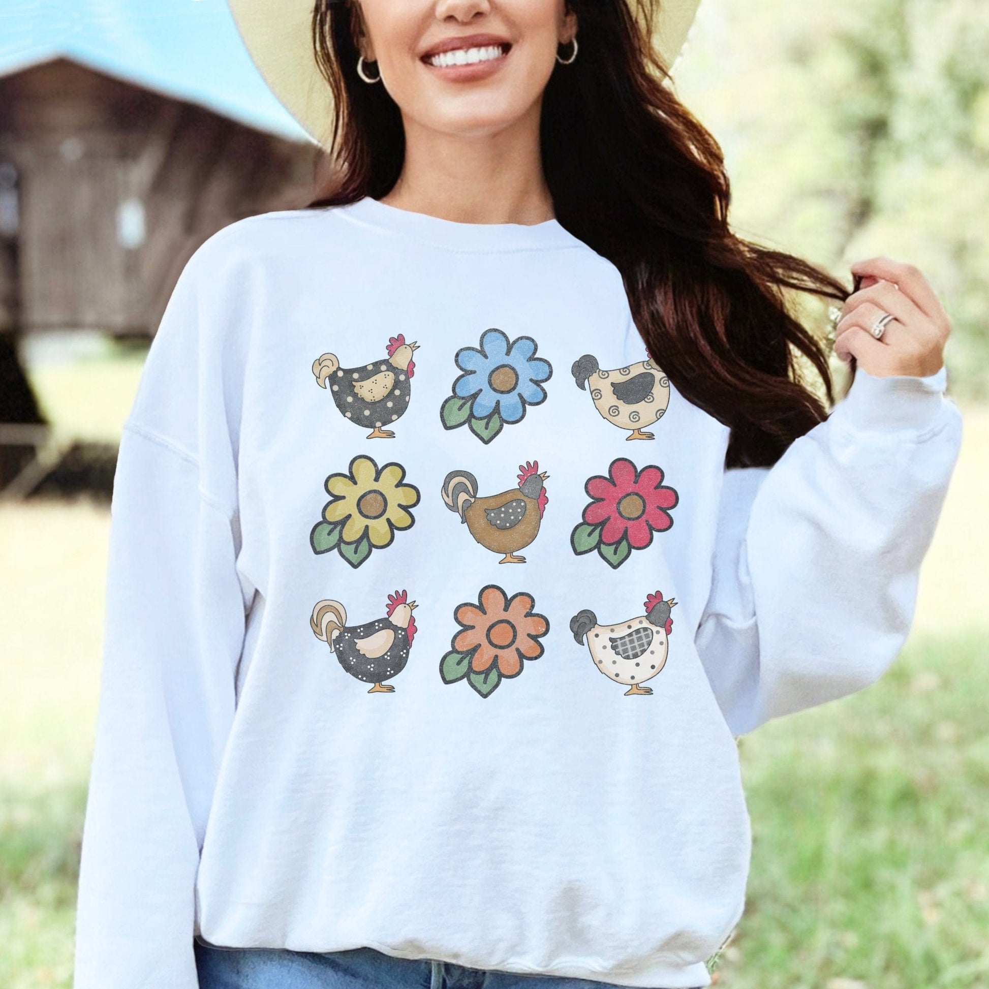Chickens and Flowers Long Sleeve Tee