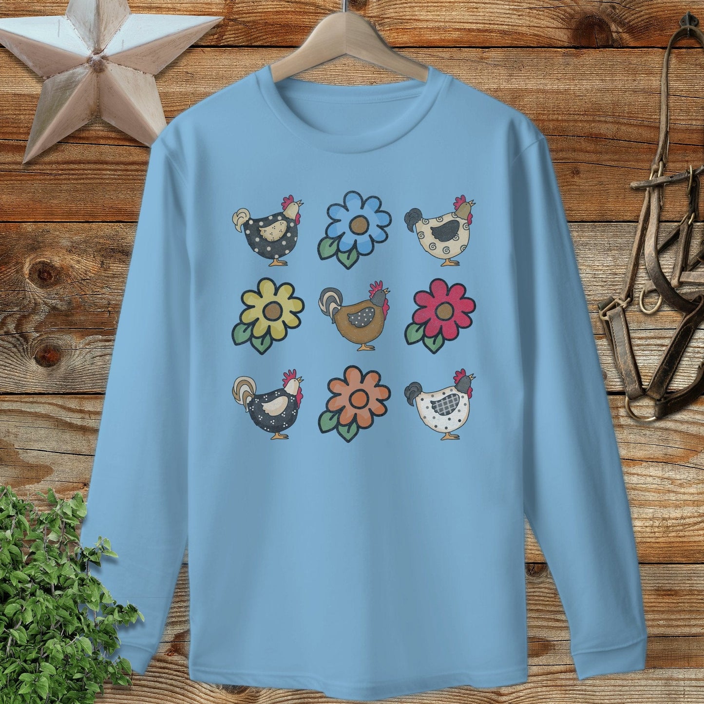 Chickens and Flowers Long Sleeve Tee