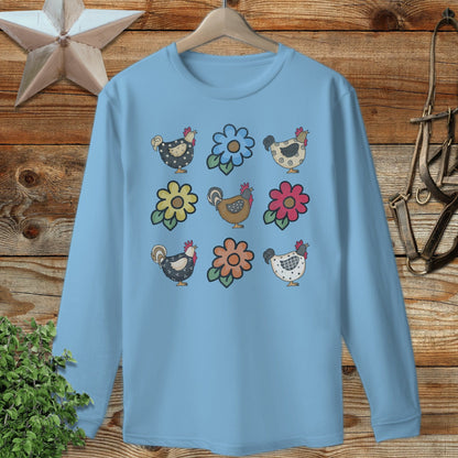 Chickens and Flowers Long Sleeve Tee