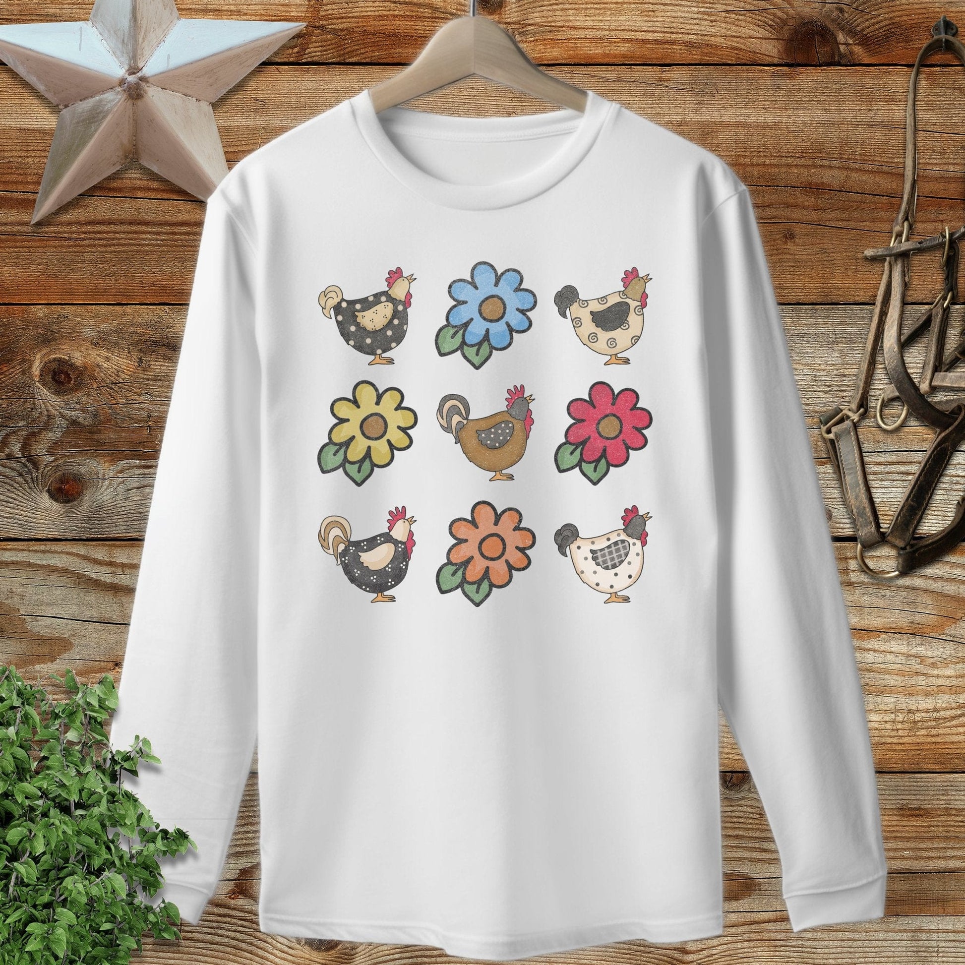 Chickens and Flowers Long Sleeve Tee