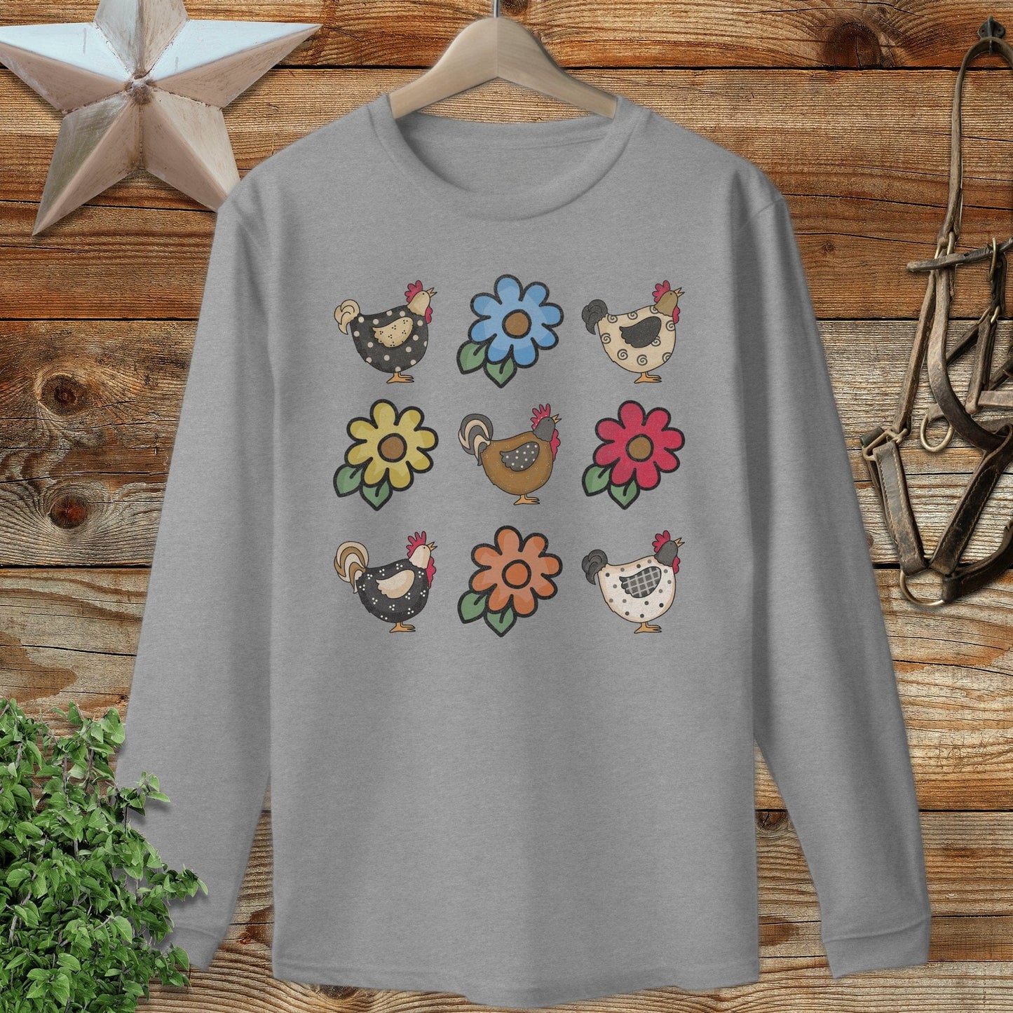 Chickens and Flowers Long Sleeve Tee
