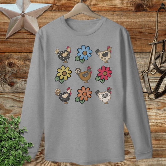 Chickens and Flowers Long Sleeve Tee