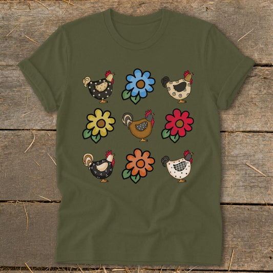 Chickens and Flowers Softstyle Tee - Military Green