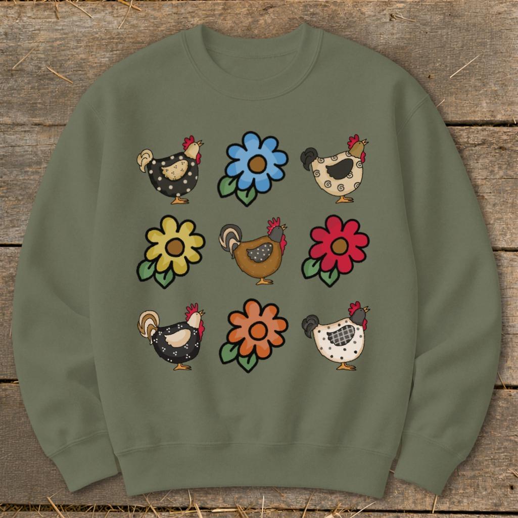 Chickens and Flowers Sweatshirt