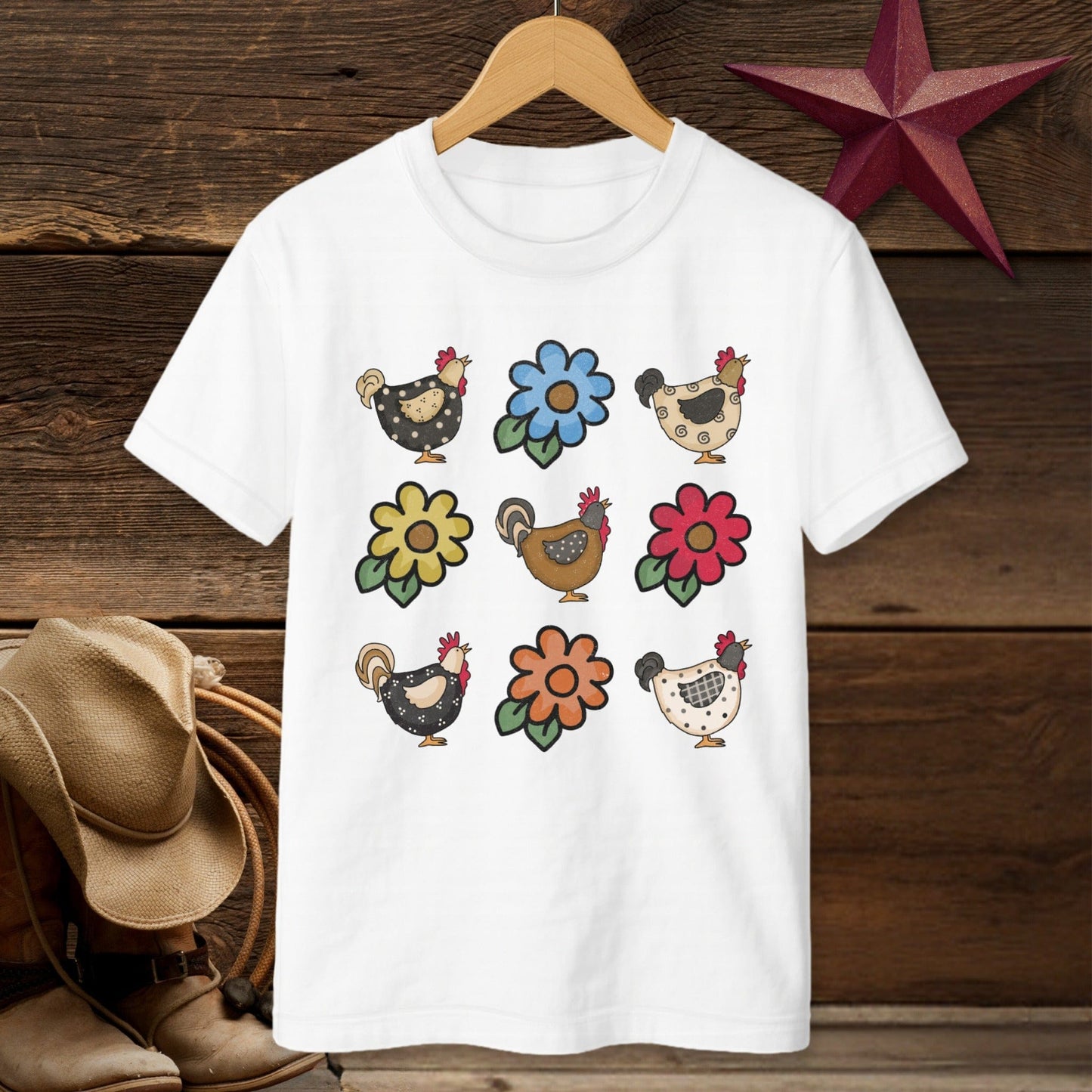 Chickens and Flowers T-shirt (Youth)