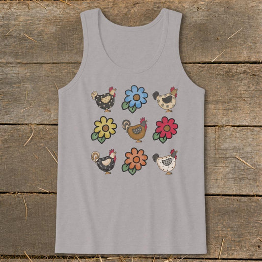 Chickens and Flowers Tank Top - Athletic Heather