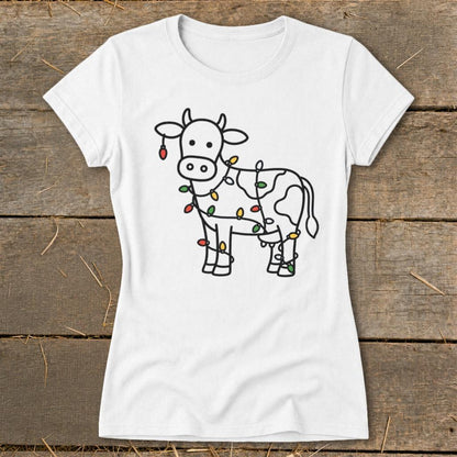 Christmas Lights Cow Ladies Tee