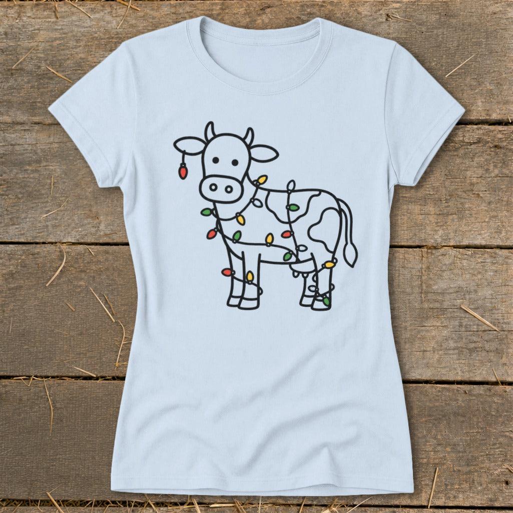 Christmas Lights Cow Ladies Tee
