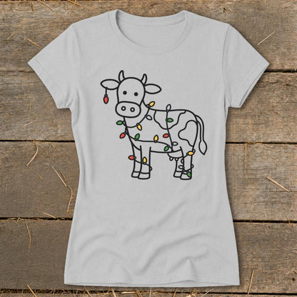 Christmas Lights Cow Ladies Tee