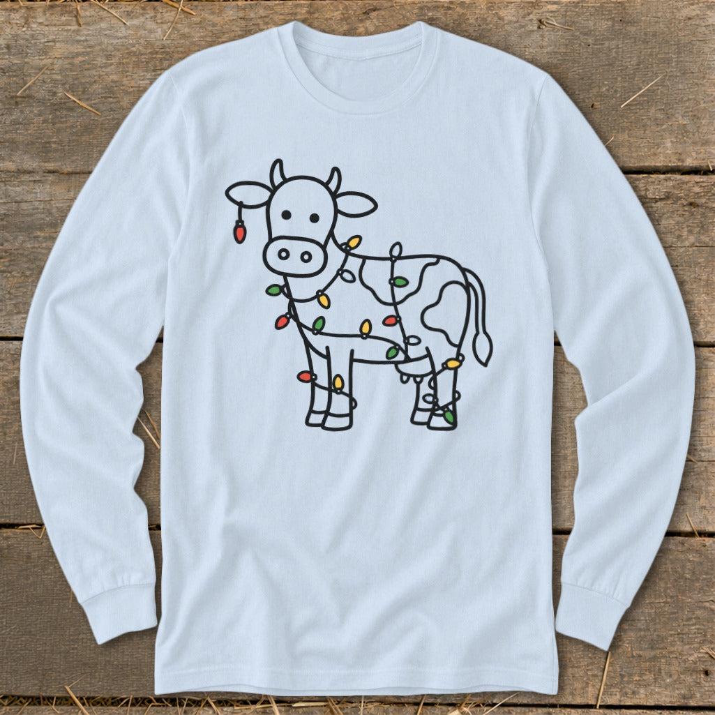 Christmas Lights Cow Long Sleeve Tee