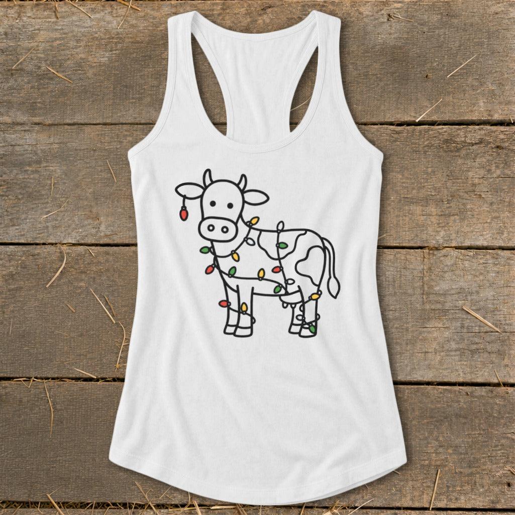 Christmas Lights Cow Racerback Tank