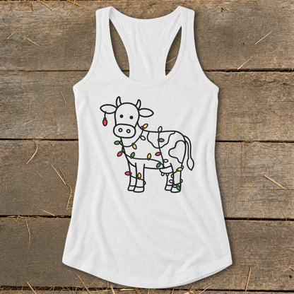 Christmas Lights Cow Racerback Tank