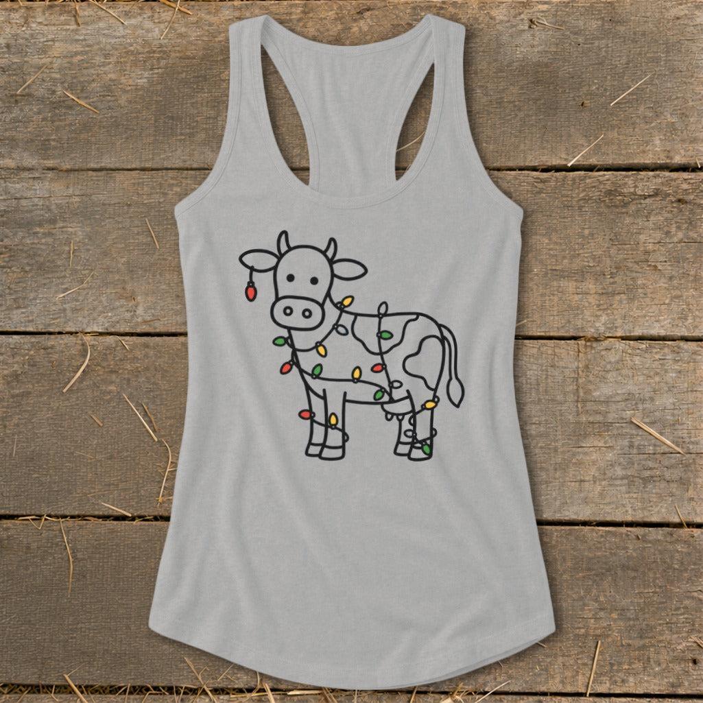 Christmas Lights Cow Racerback Tank