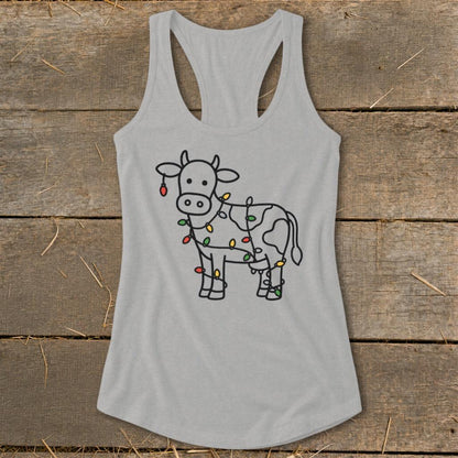 Christmas Lights Cow Racerback Tank