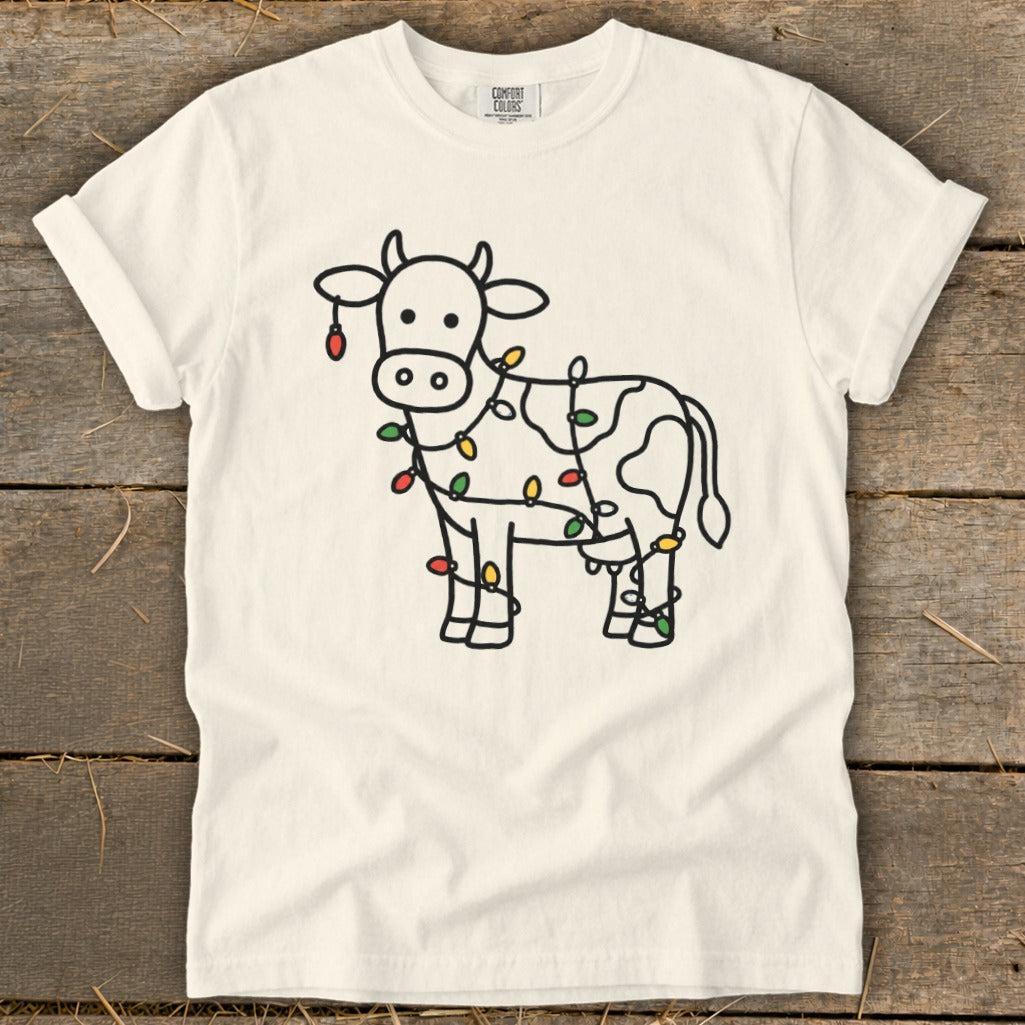 Christmas Lights Cow Signature Tee