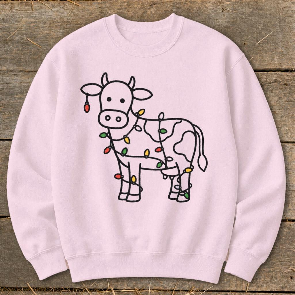 Christmas Lights Cow Sweatshirt