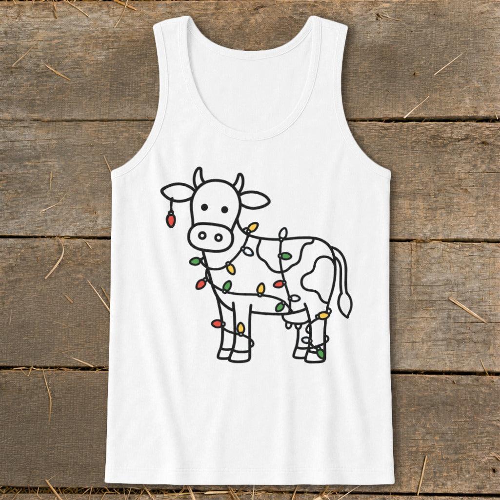 Christmas Lights Cow Tank Top