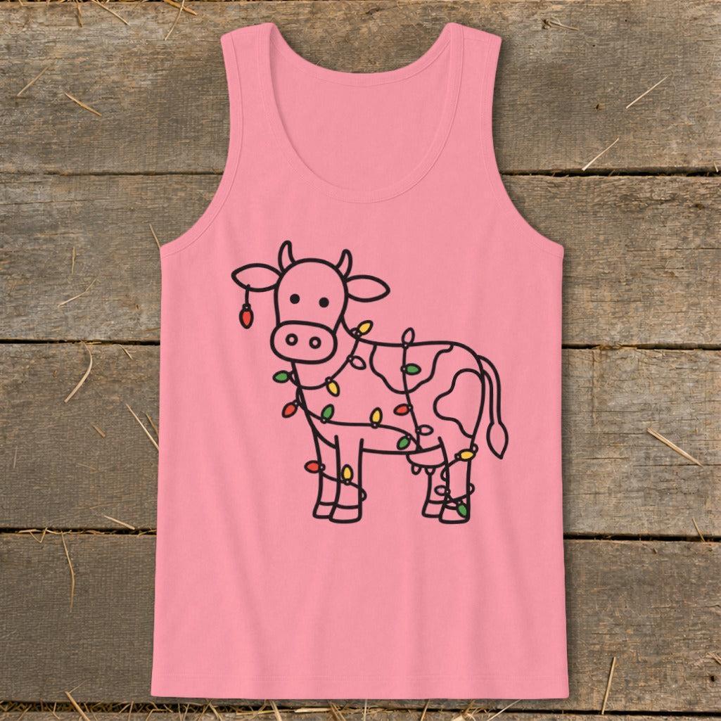 Christmas Lights Cow Tank Top