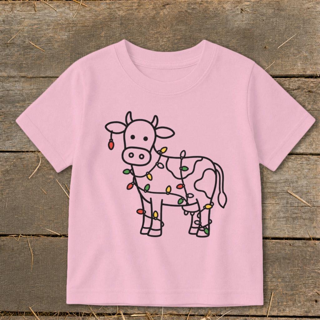 Christmas Lights Cow Toddler Tee