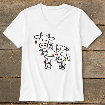 Christmas Lights Cow V-neck