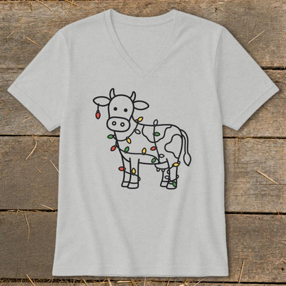 Christmas Lights Cow V-neck