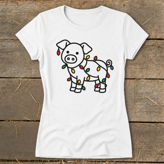 Christmas Lights Pig Ladies Tee