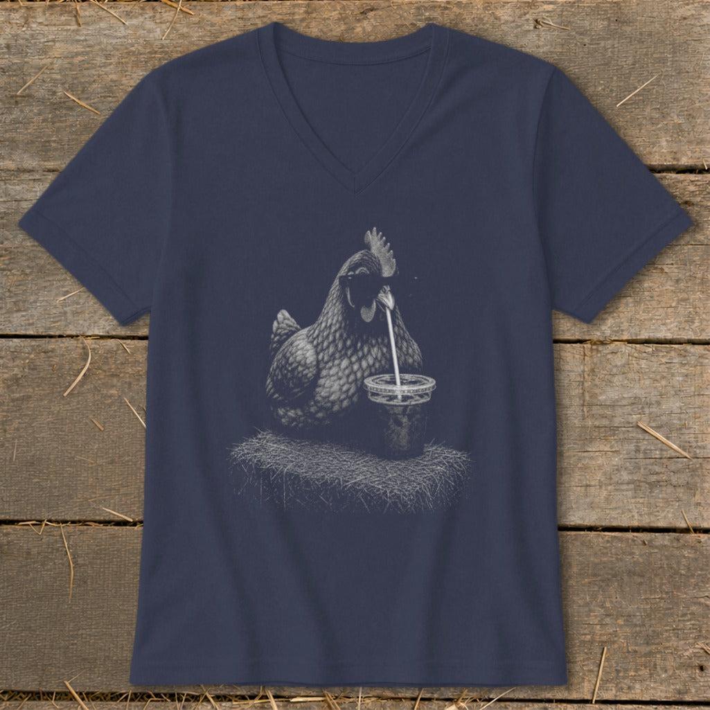 Coffee Drinking Chicken V-neck