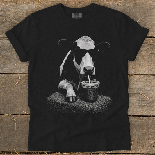 Coffee Drinking Cow Signature Tee