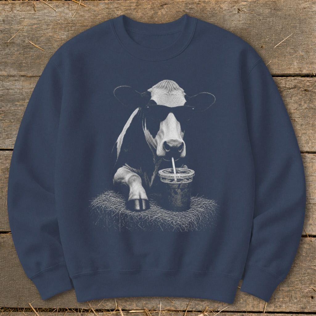 Coffee Drinking Cow Sweatshirt